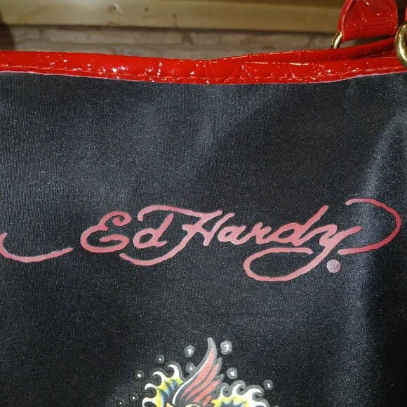 Ed Hardy Dragon Mermaid Tattoo Tote Bag • Red Croc Trim • Y2K Punk Streetwear - Picture 3 of 10